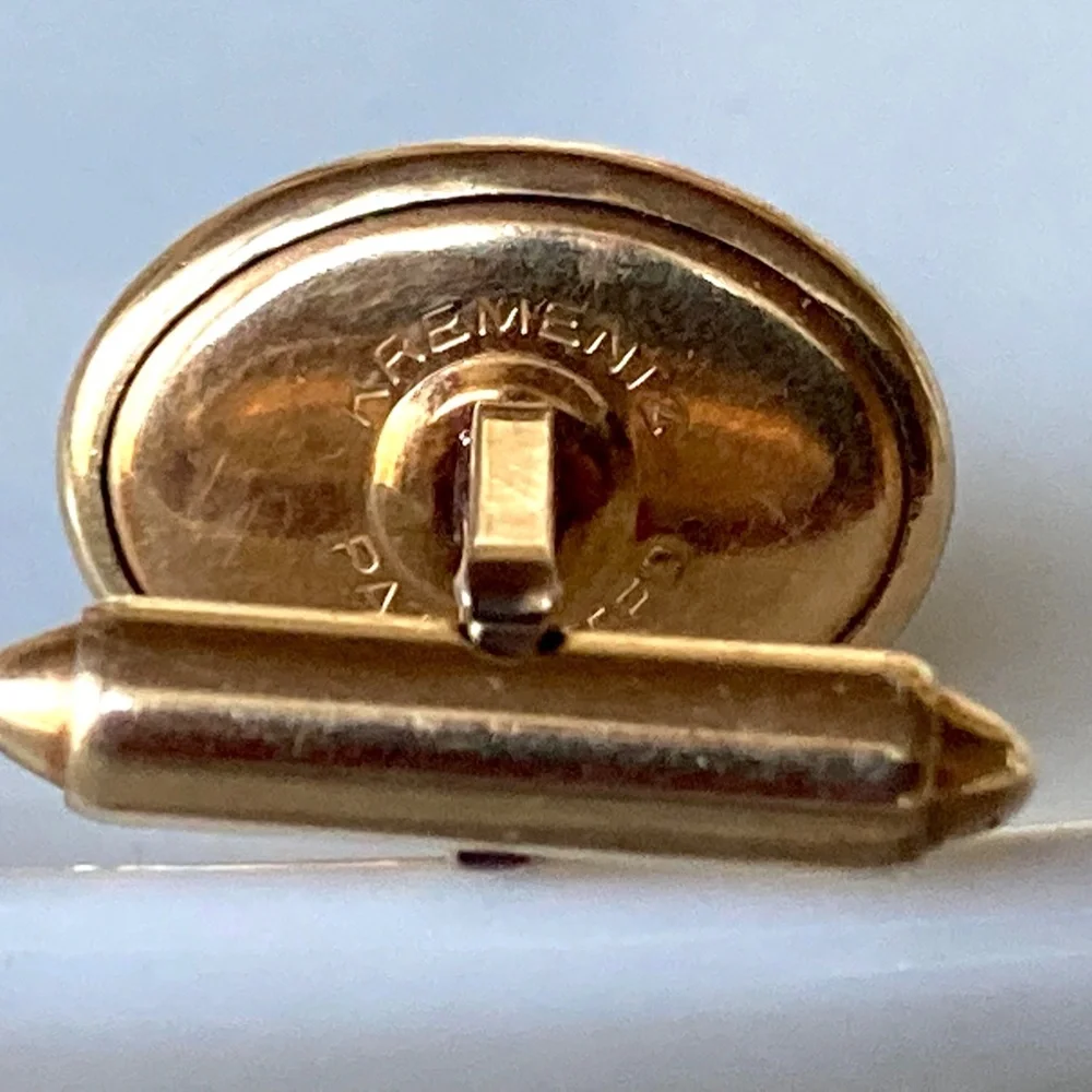 Vintage Krementz Tiger’s Eye Cufflinks– Pre-Patent 1930s • Gold Tone • Oval Dome
